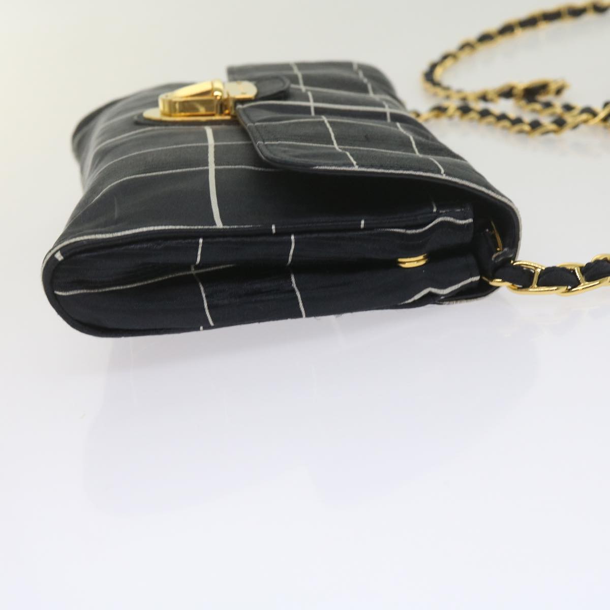PRADA Chain Shoulder Bag Satin Navy bs10795