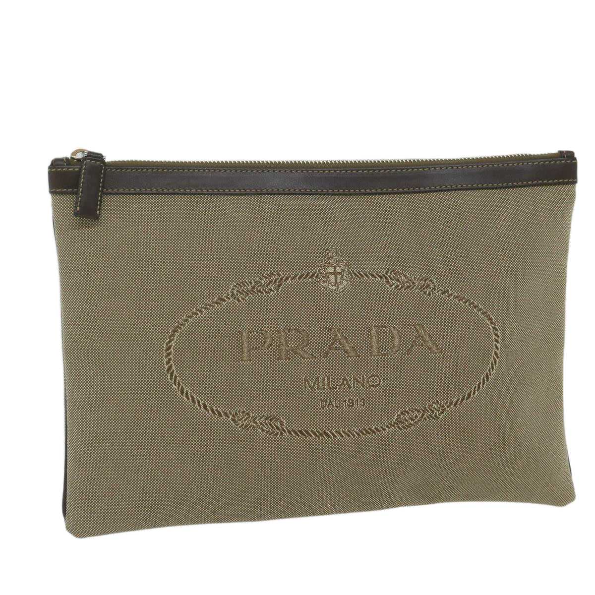 PRADA Clutch Bag Canvas Beige bs10802