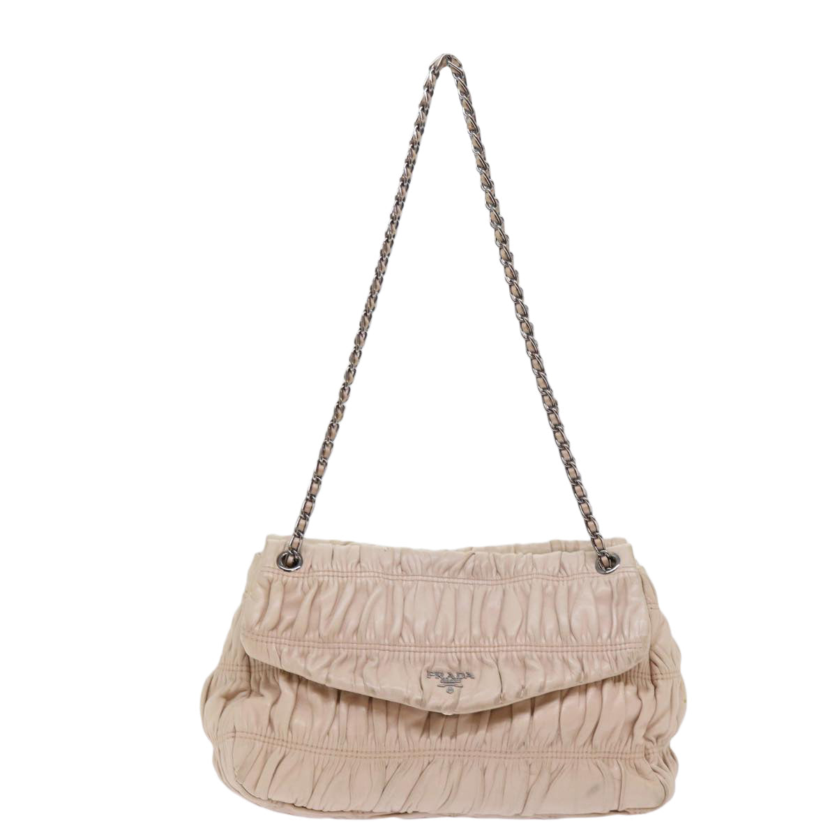 PRADA Chain Shoulder Bag Leather Beige bs10858