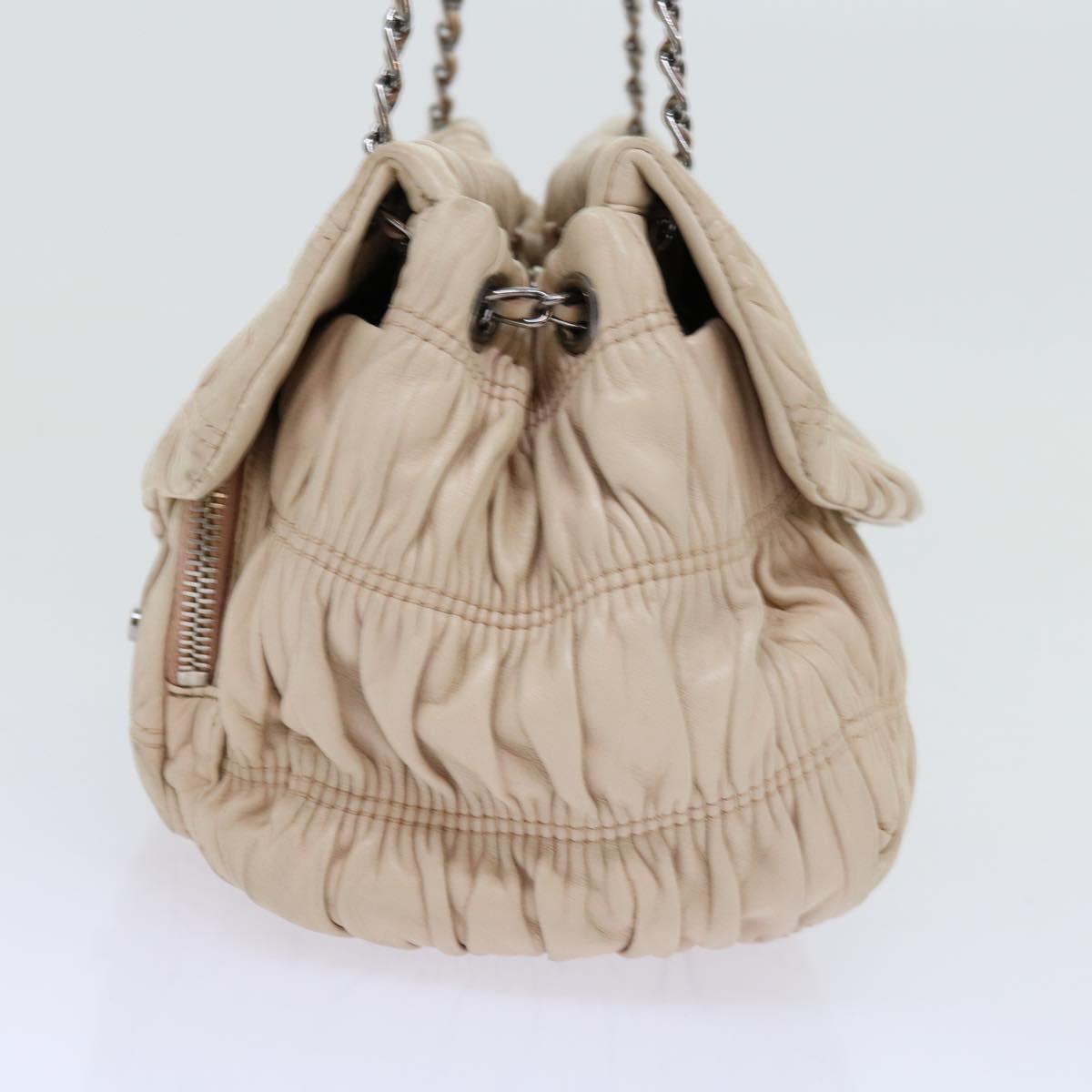 PRADA Chain Shoulder Bag Leather Beige bs10858