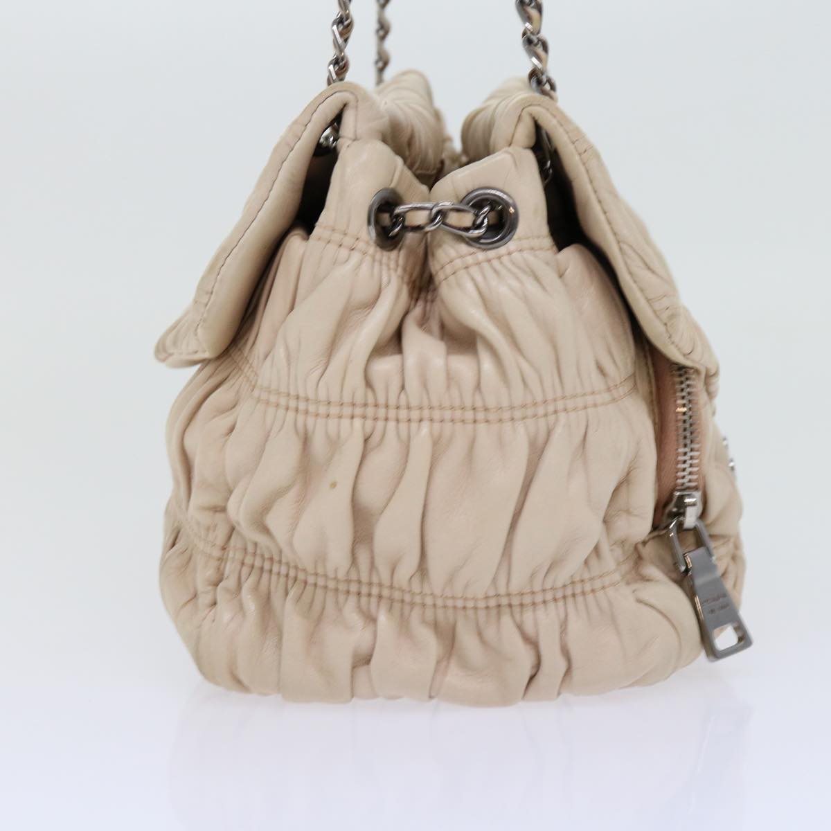 PRADA Chain Shoulder Bag Leather Beige bs10858