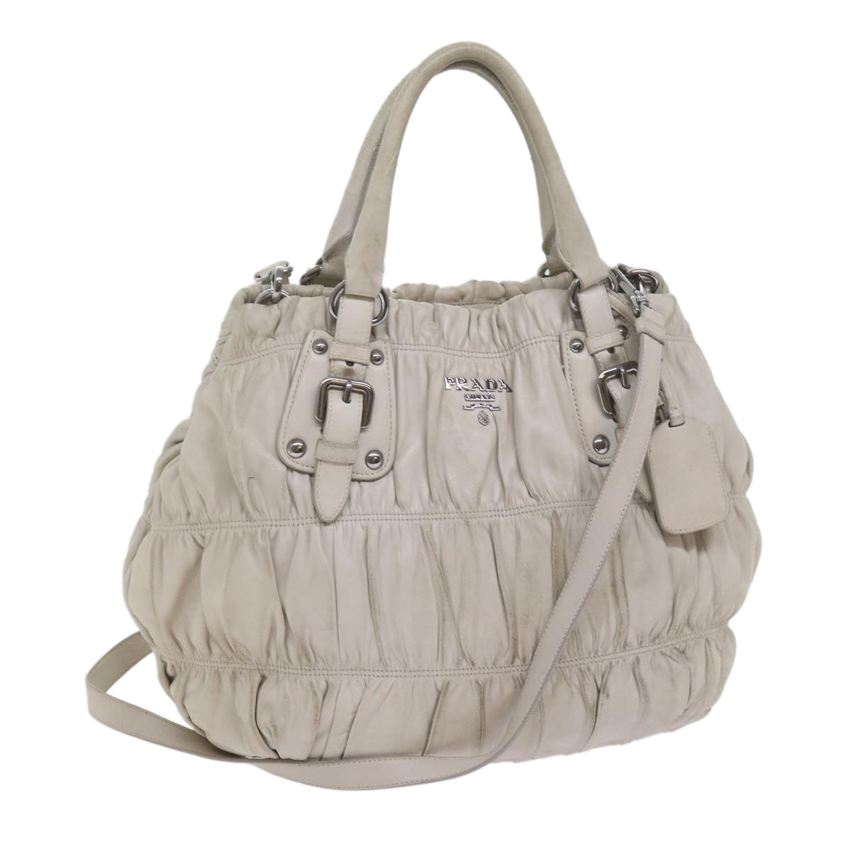 PRADA Hand Bag Leather 2way White bs11083