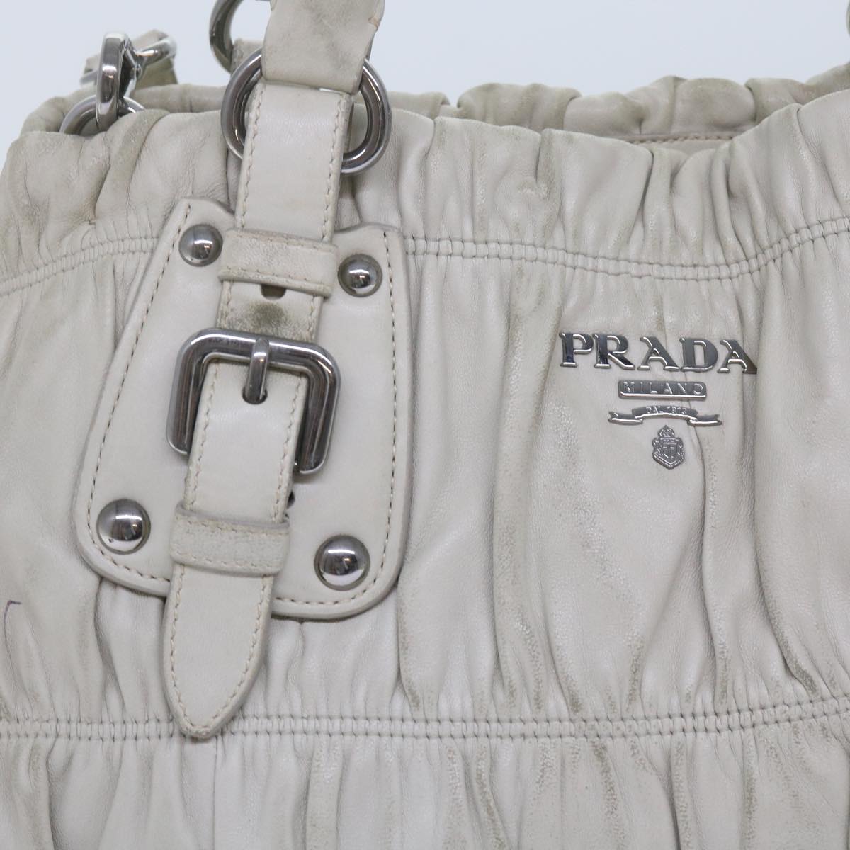 PRADA Hand Bag Leather 2way White bs11083