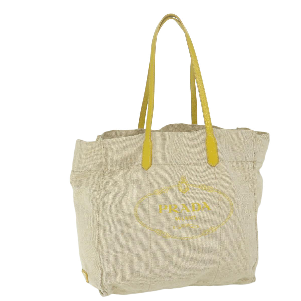 PRADA Tote Bag Canvas Beige Yellow bs11088