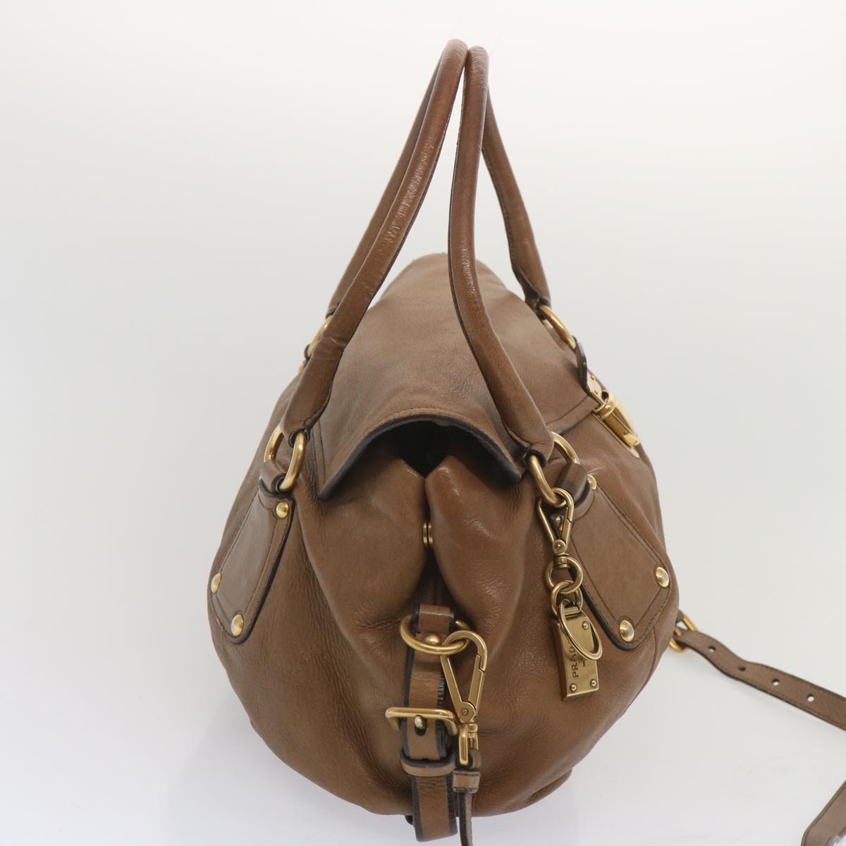 PRADA Shoulder Bag Leather 2way Brown  bs11266