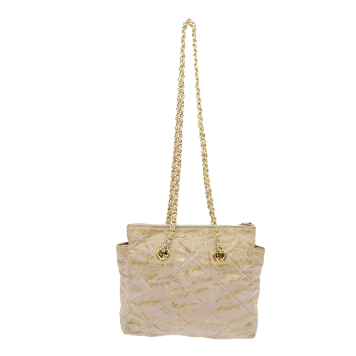 PRADA Quilted Chain Shoulder Bag Nylon Beige Gold bs11645