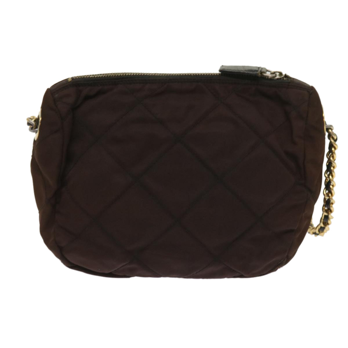 PRADA Quilted Chain Shoulder Bag Nylon Brown bs11646