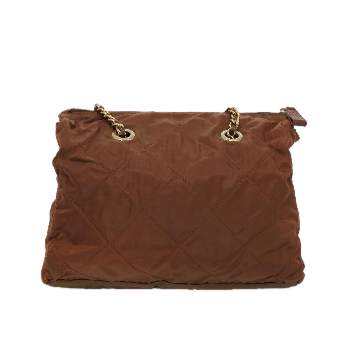 PRADA Quilted Chain Shoulder Bag Nylon Brown bs11690