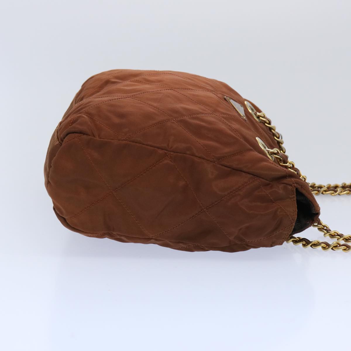 PRADA Quilted Chain Shoulder Bag Nylon Brown bs11690