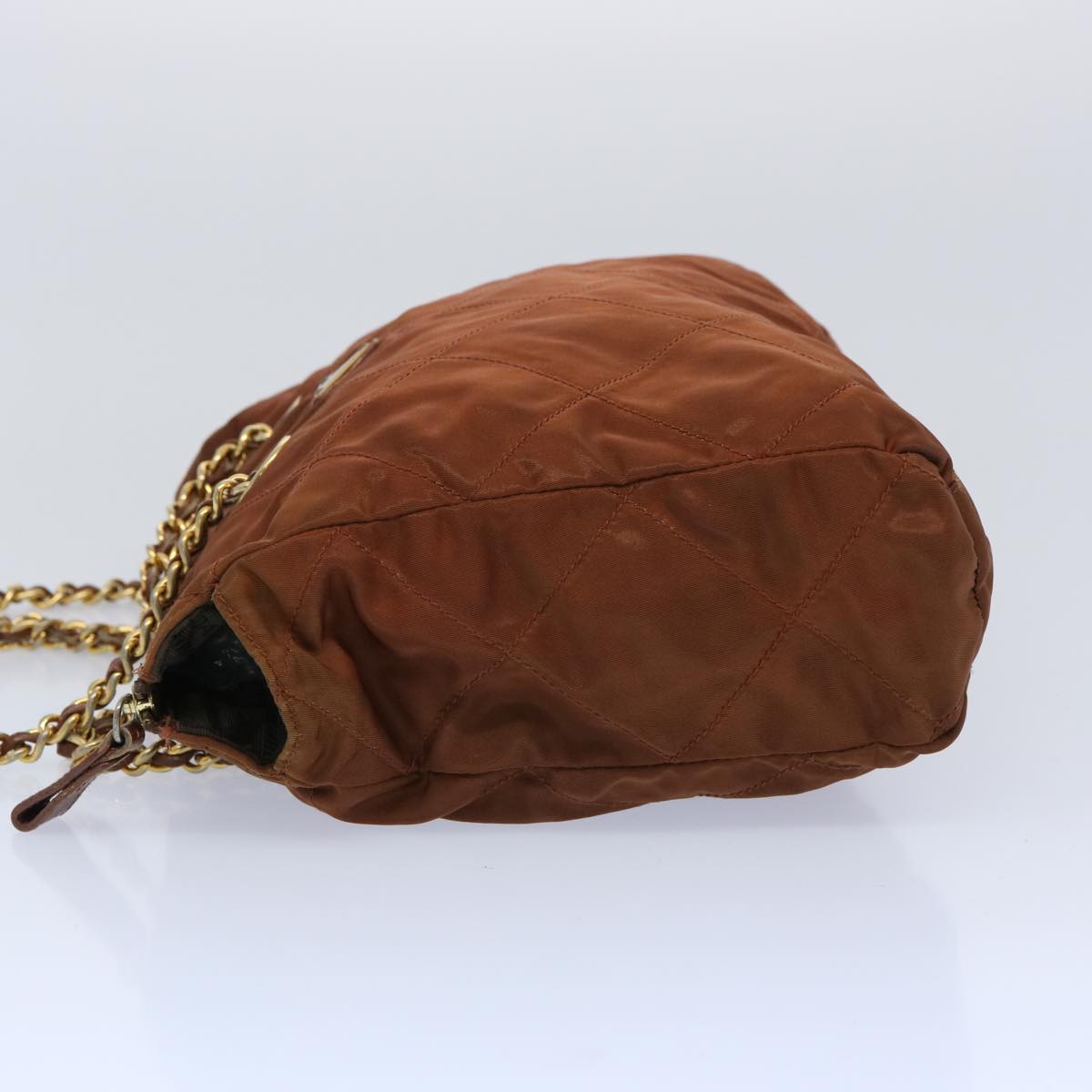 PRADA Quilted Chain Shoulder Bag Nylon Brown bs11690