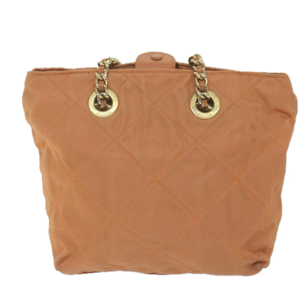 PRADA Quilted Chain Shoulder Bag Nylon Orange bs11692