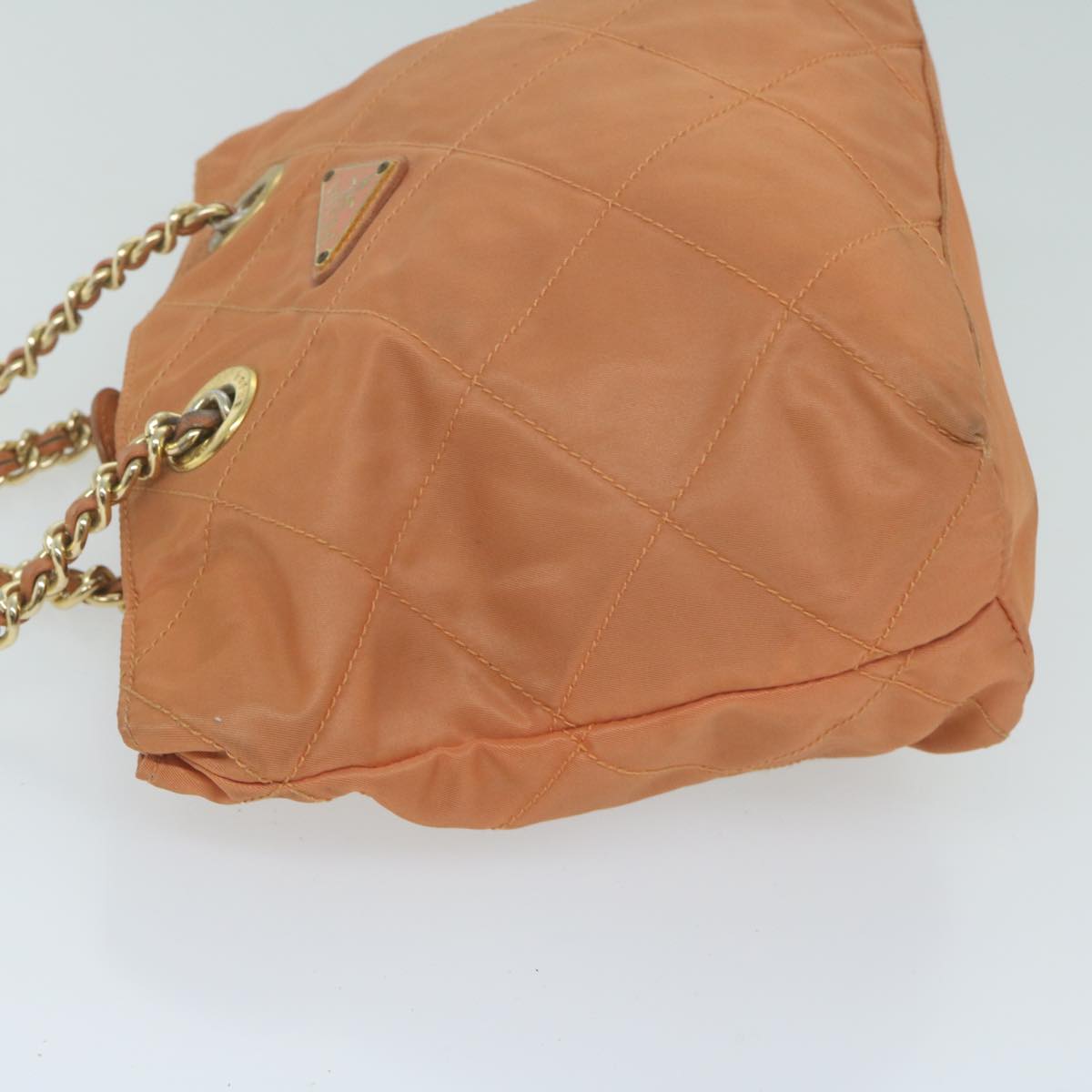 PRADA Quilted Chain Shoulder Bag Nylon Orange bs11692