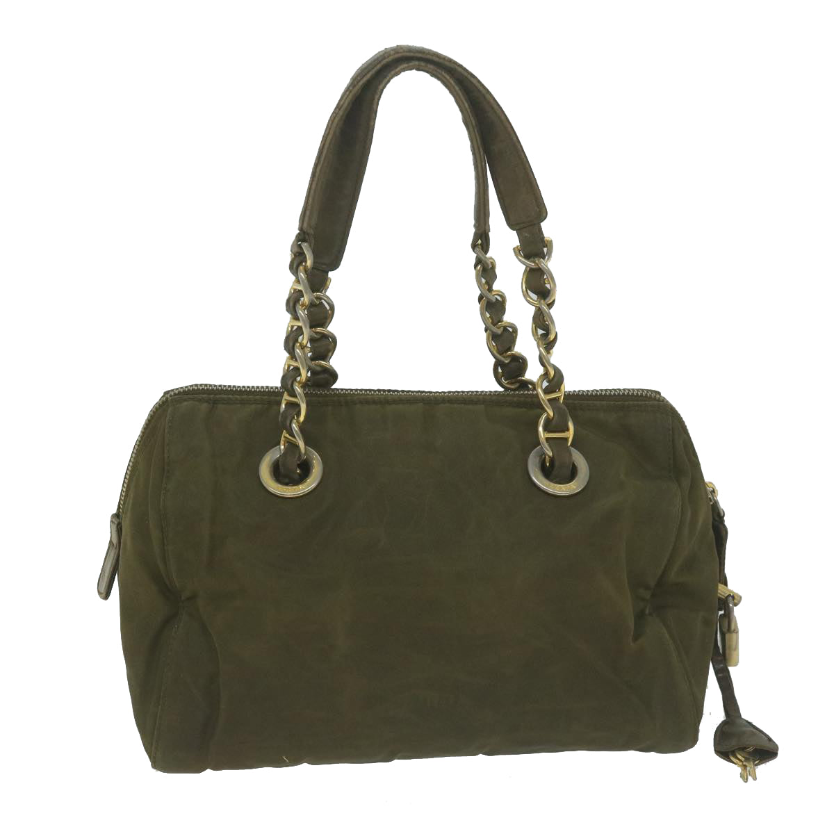 PRADA Chain Hand Bag Nylon Khaki bs11695