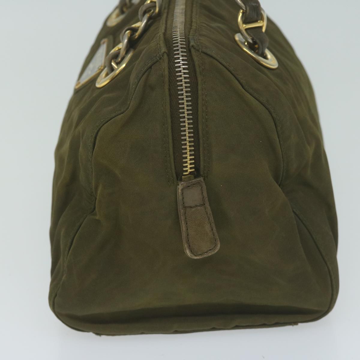 PRADA Chain Hand Bag Nylon Khaki bs11695