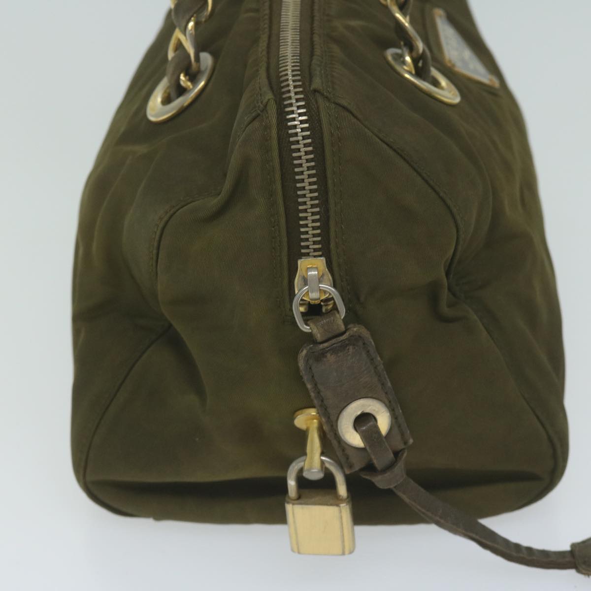 PRADA Chain Hand Bag Nylon Khaki bs11695