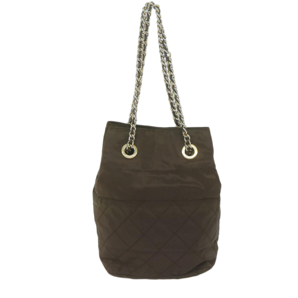 PRADA Quilted Chain Shoulder Bag Nylon Khaki bs11697
