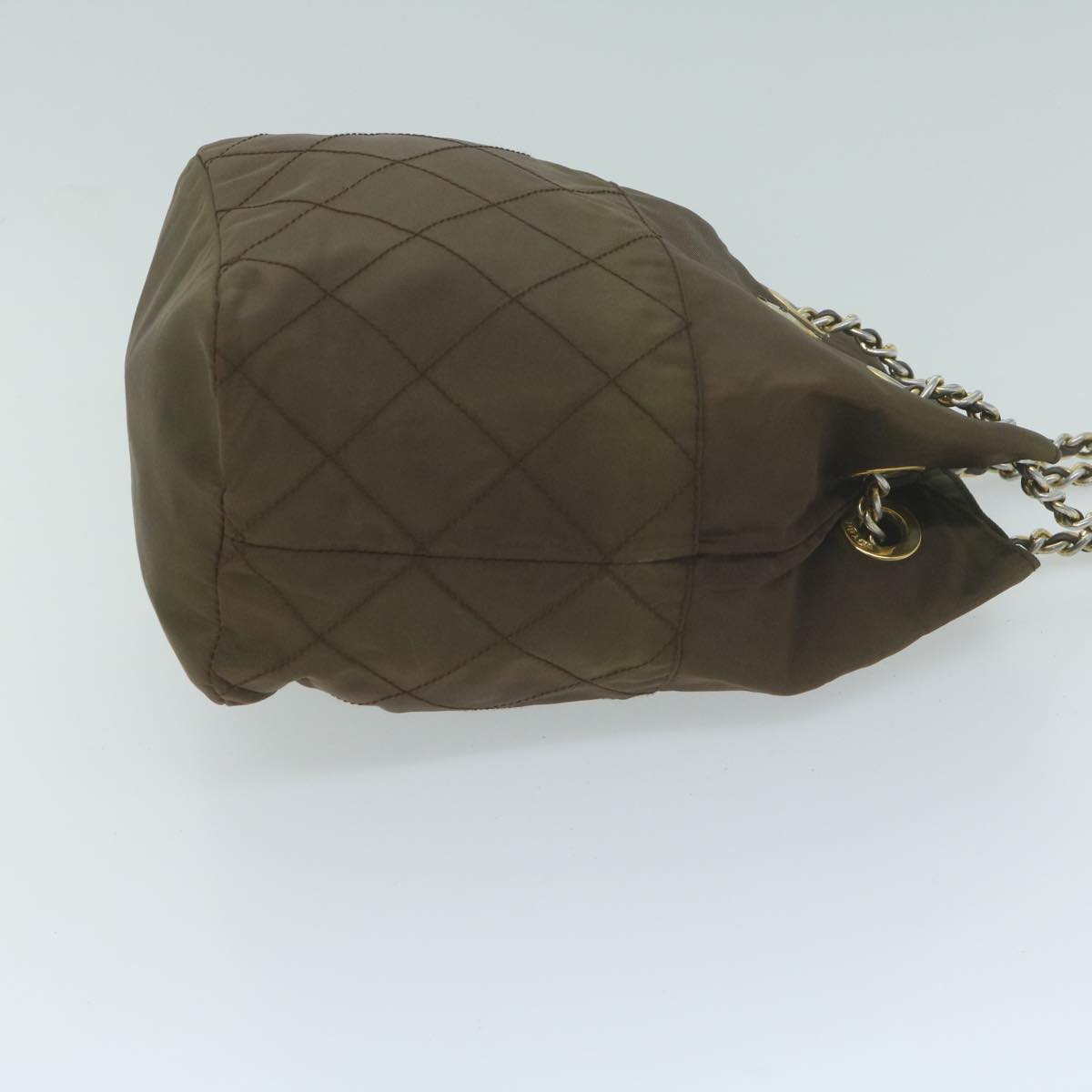PRADA Quilted Chain Shoulder Bag Nylon Khaki bs11697