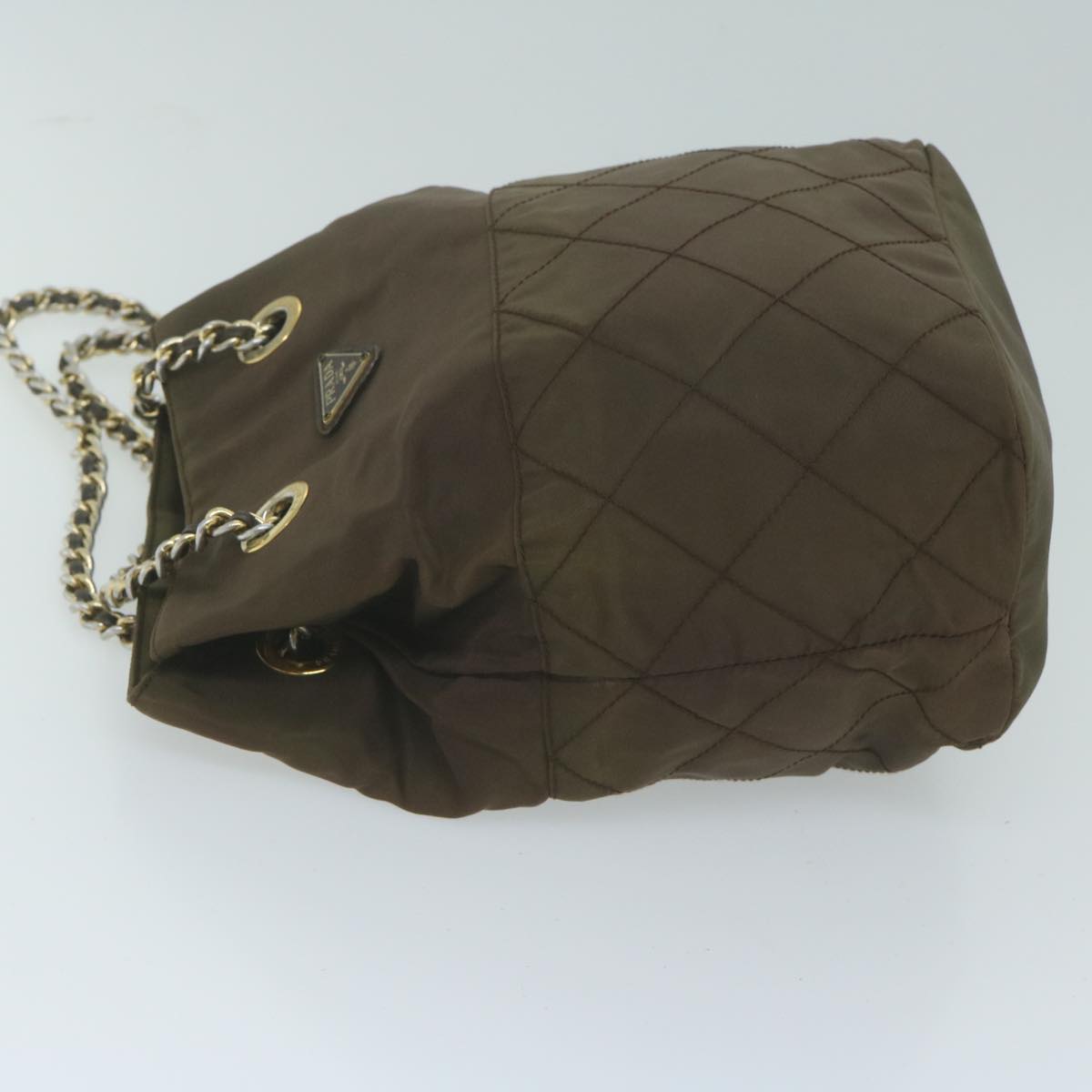 PRADA Quilted Chain Shoulder Bag Nylon Khaki bs11697