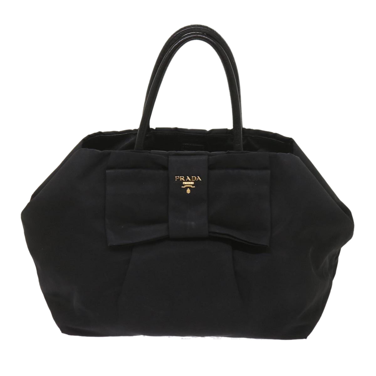 PRADA Ribbon Hand Bag Nylon Black bs11881