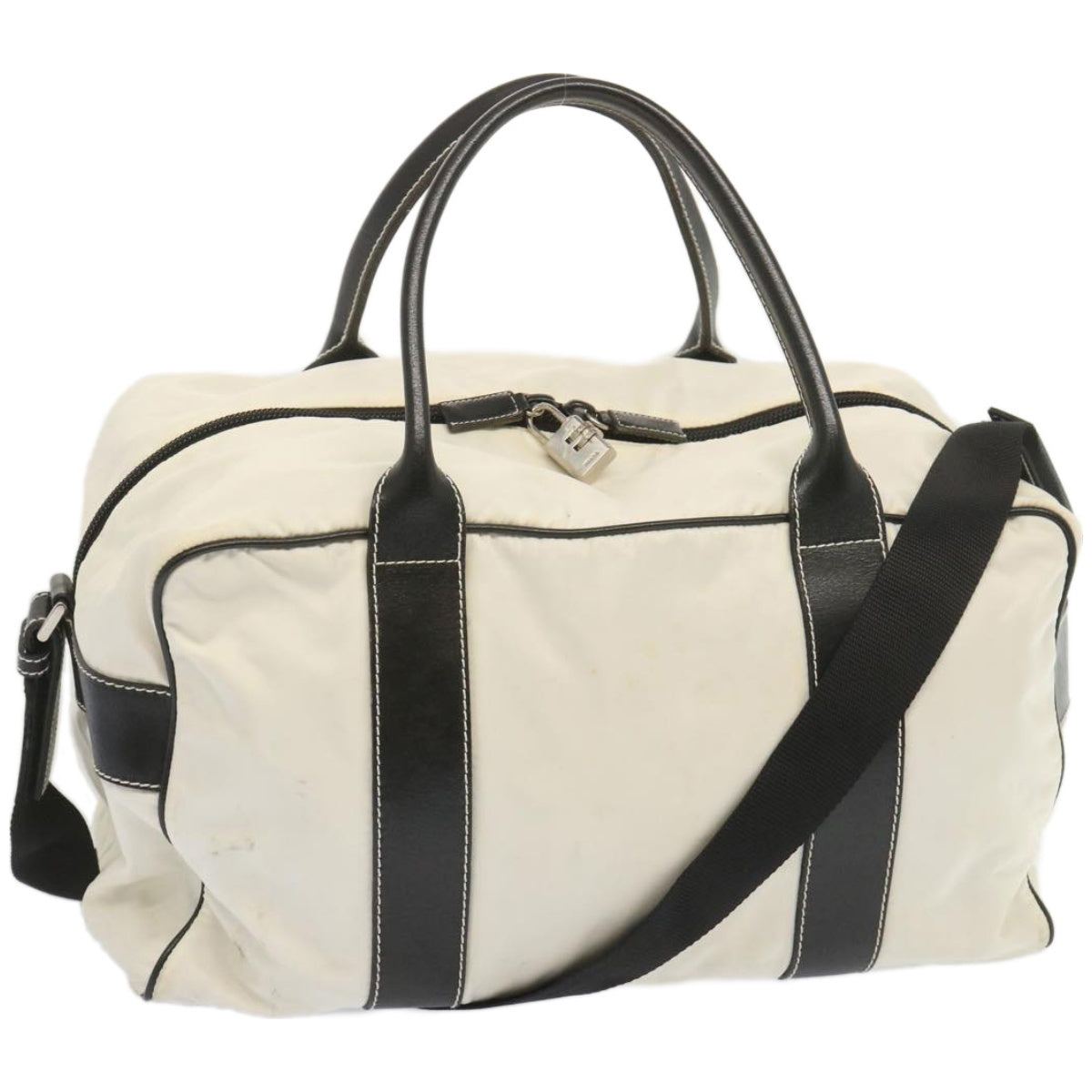 PRADA Boston Bag Nylon 2way White Black  bs12159