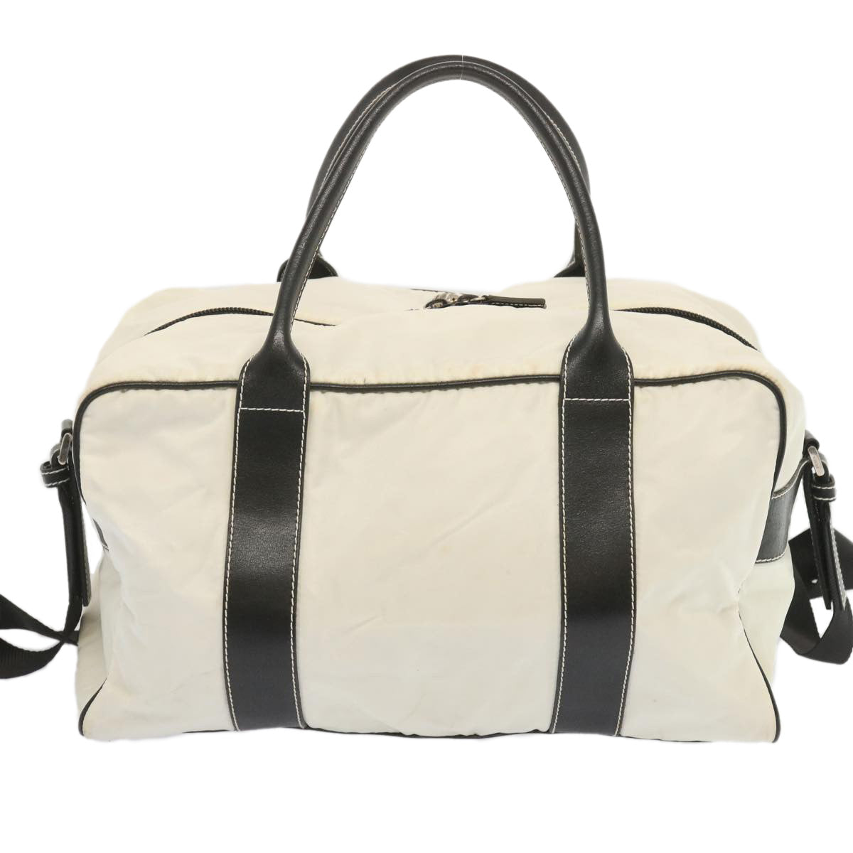 PRADA Boston Bag Nylon 2way White Black  bs12159