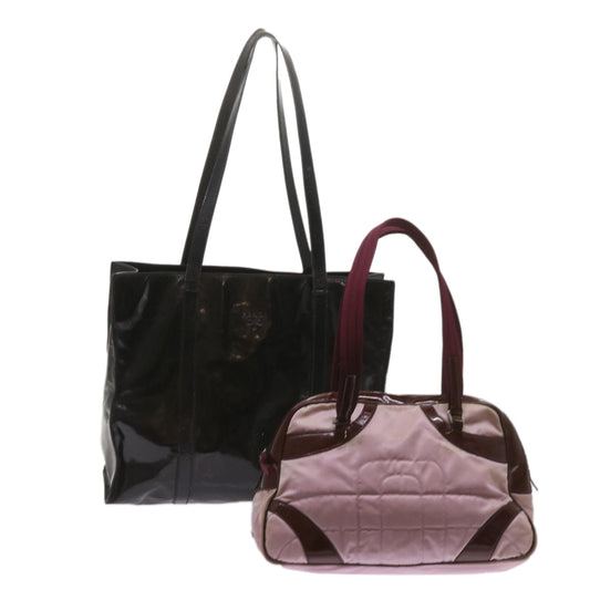 PRADA Tote Bag Leather Nylon 2Set Black Pink  bs12172