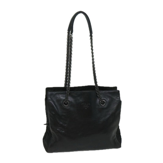 PRADA Chain Shoulder Bag Leather Black  bs12517