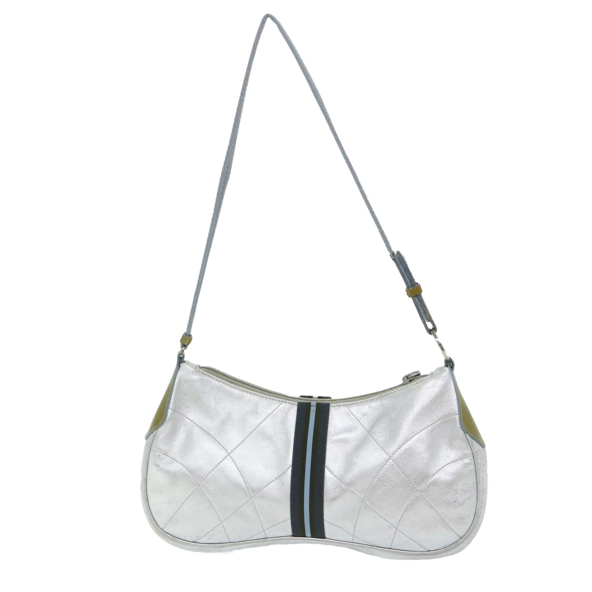 PRADA Shoulder Bag Leather Silver  bs12581