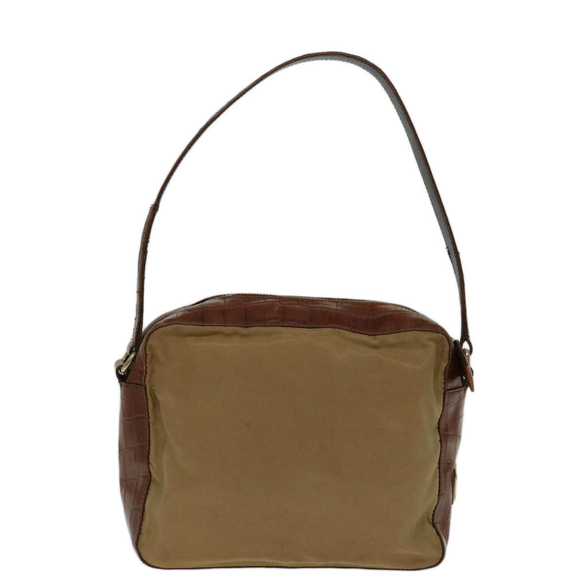 PRADA Hand Bag Nylon Leather Beige Brown bs12806