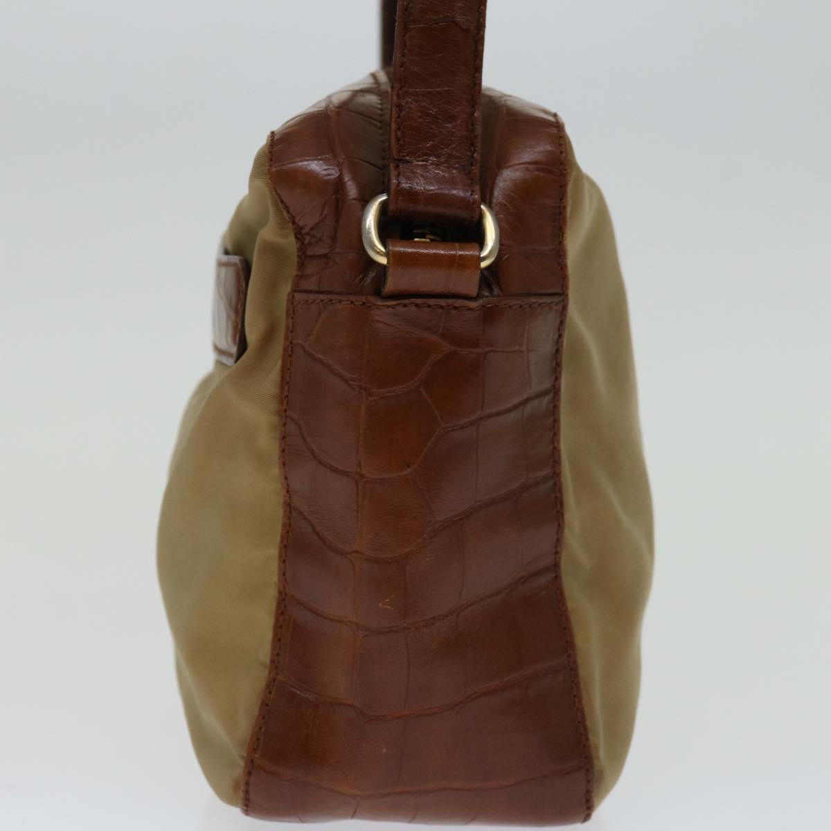 PRADA Hand Bag Nylon Leather Beige Brown bs12806