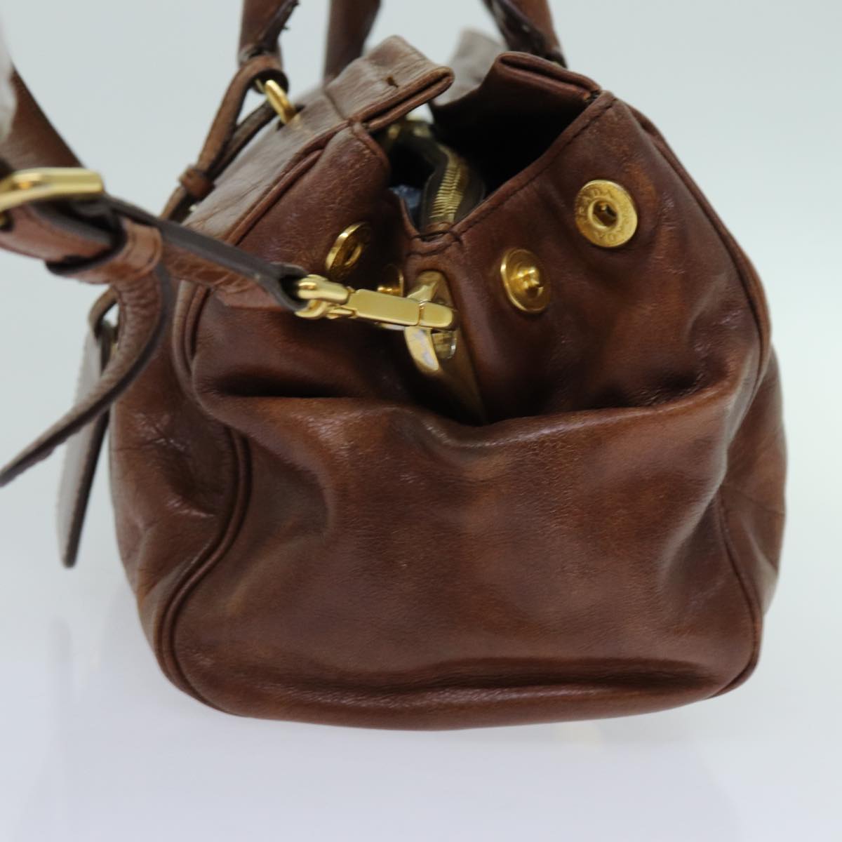 PRADA Hand Bag Leather 2way Brown bs13240