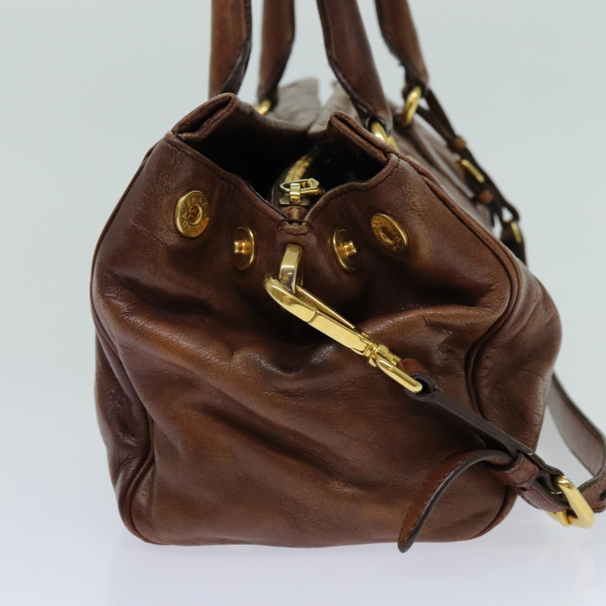 PRADA Hand Bag Leather 2way Brown bs13240