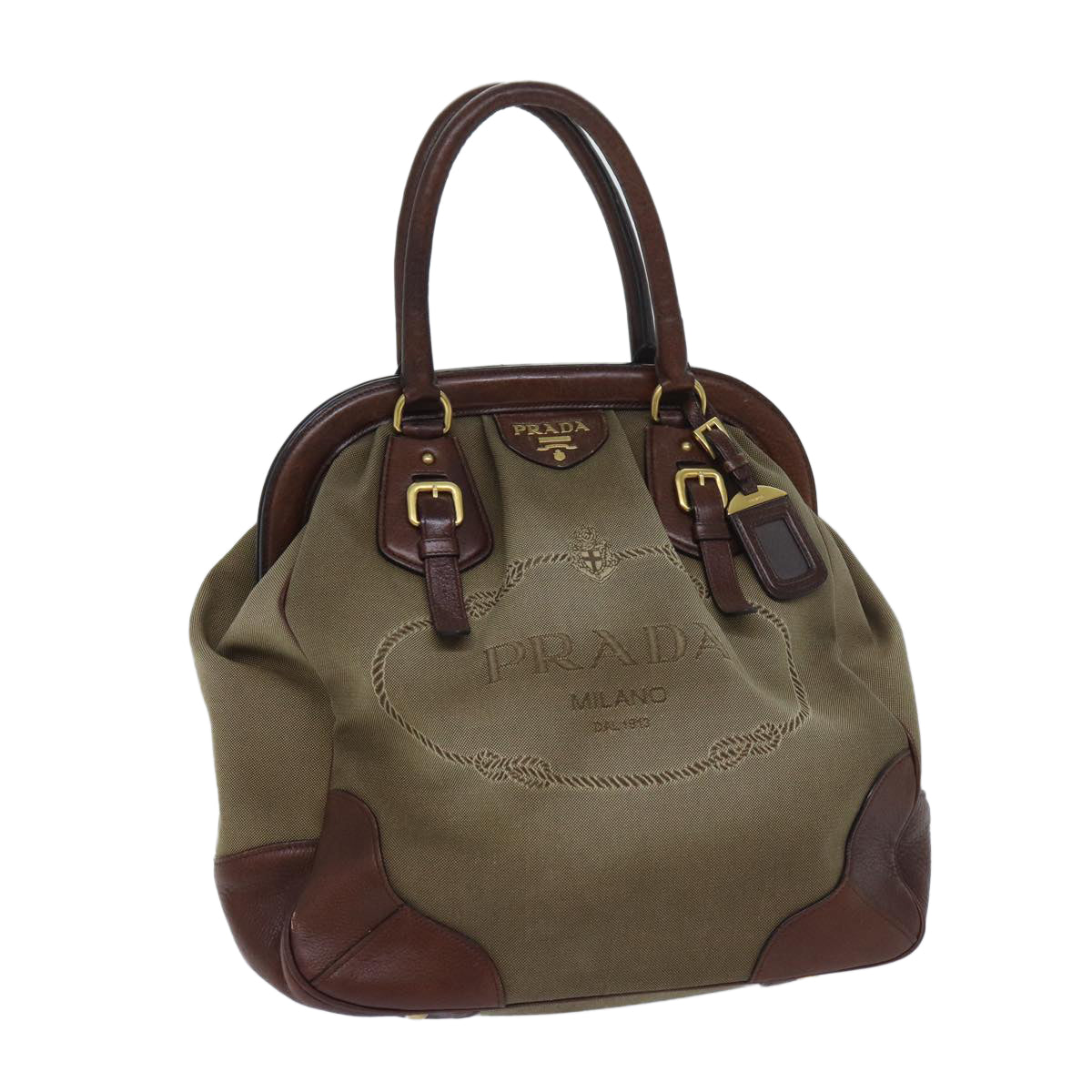 PRADA Hand Bag Canvas Beige bs13241