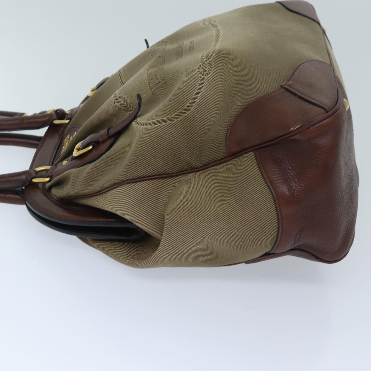PRADA Hand Bag Canvas Beige bs13241