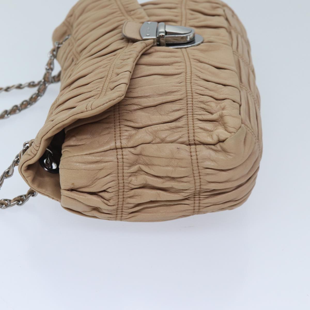 PRADA Chain Shoulder Bag Leather Beige bs13272