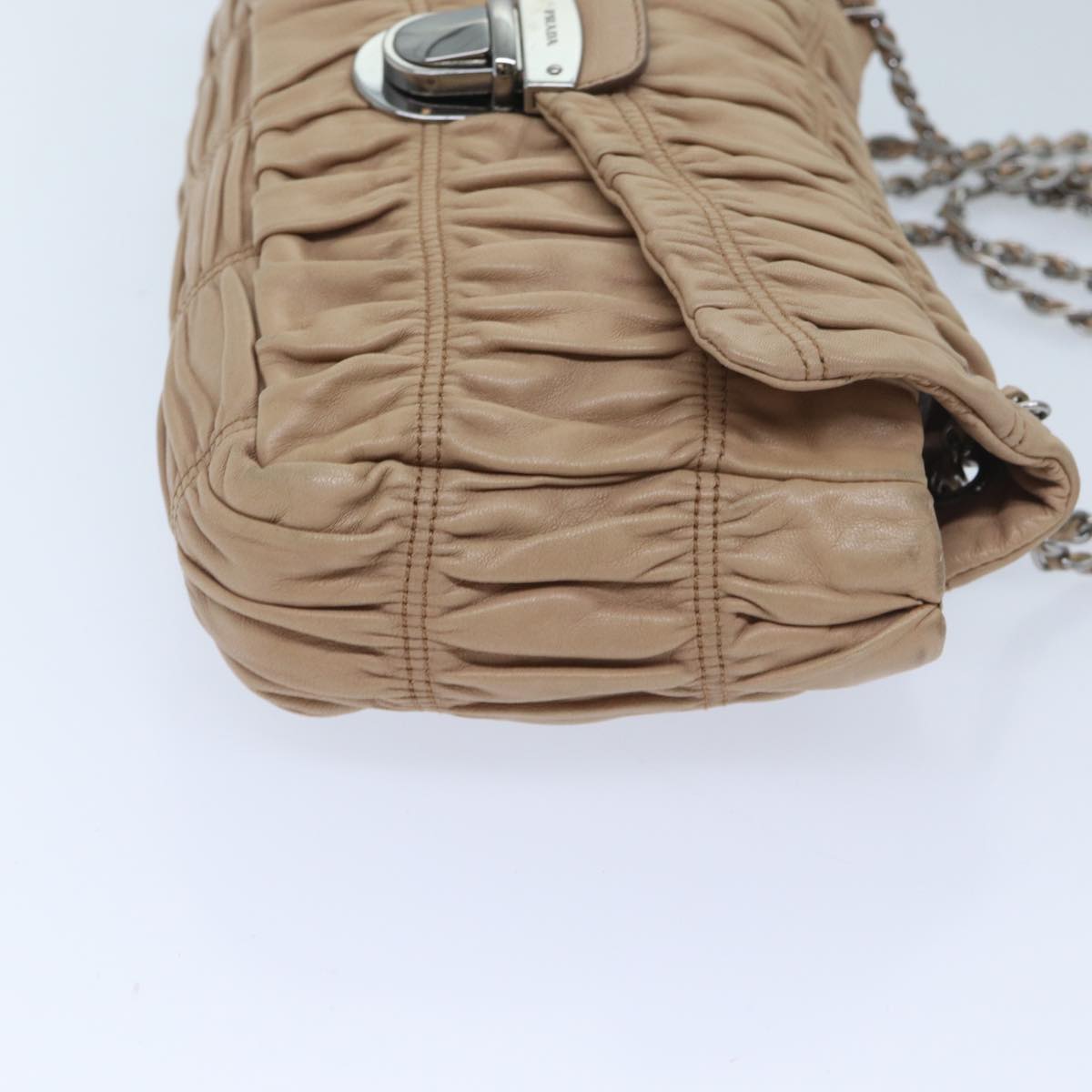 PRADA Chain Shoulder Bag Leather Beige bs13272