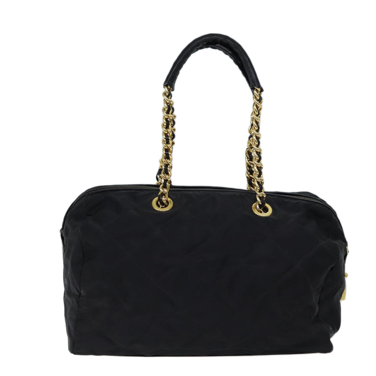 PRADA Quilted Chain Hand Bag Nylon Black bs13293