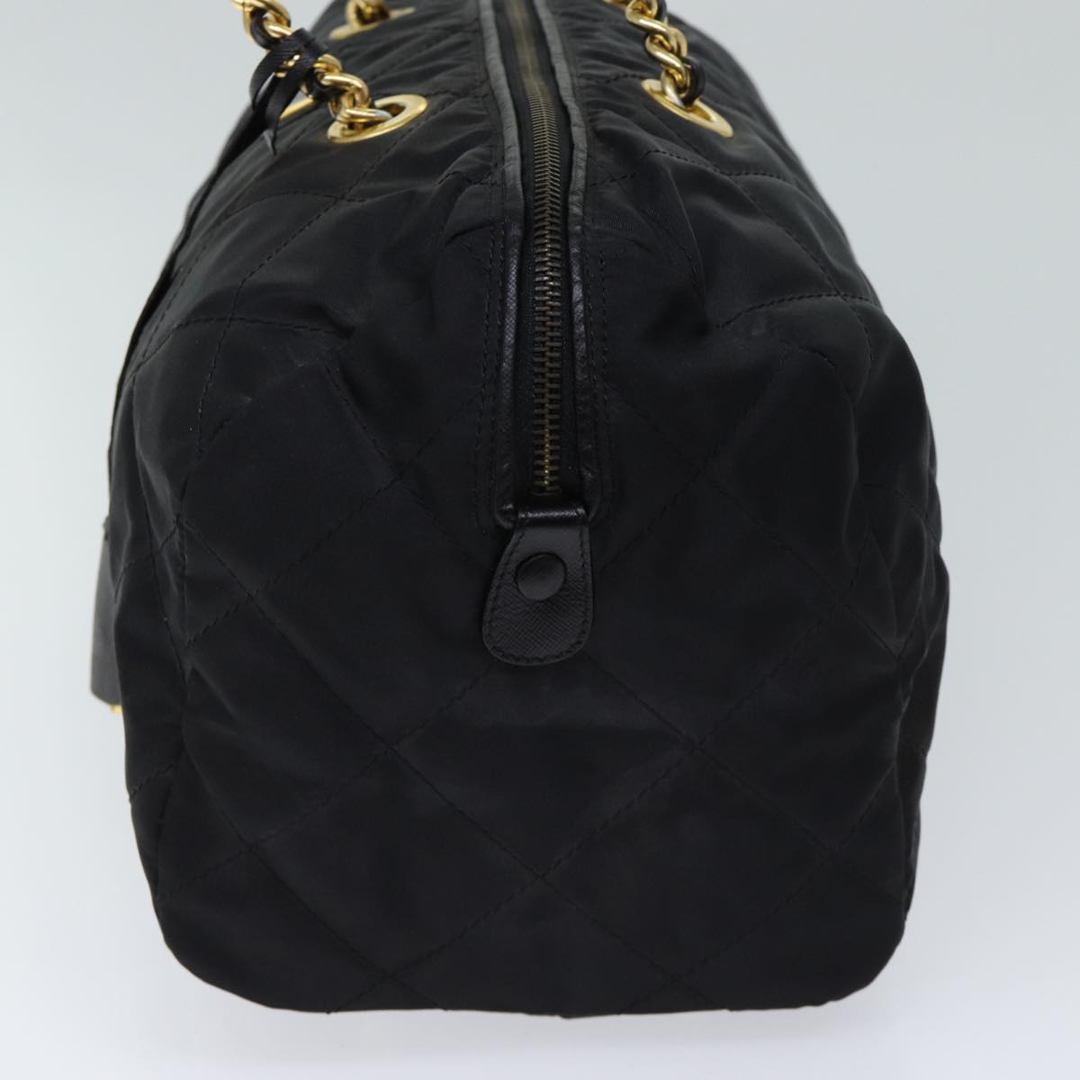PRADA Quilted Chain Hand Bag Nylon Black bs13293