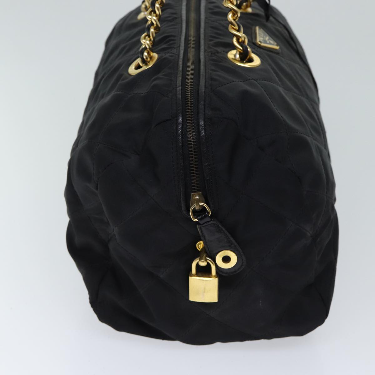 PRADA Quilted Chain Hand Bag Nylon Black bs13293