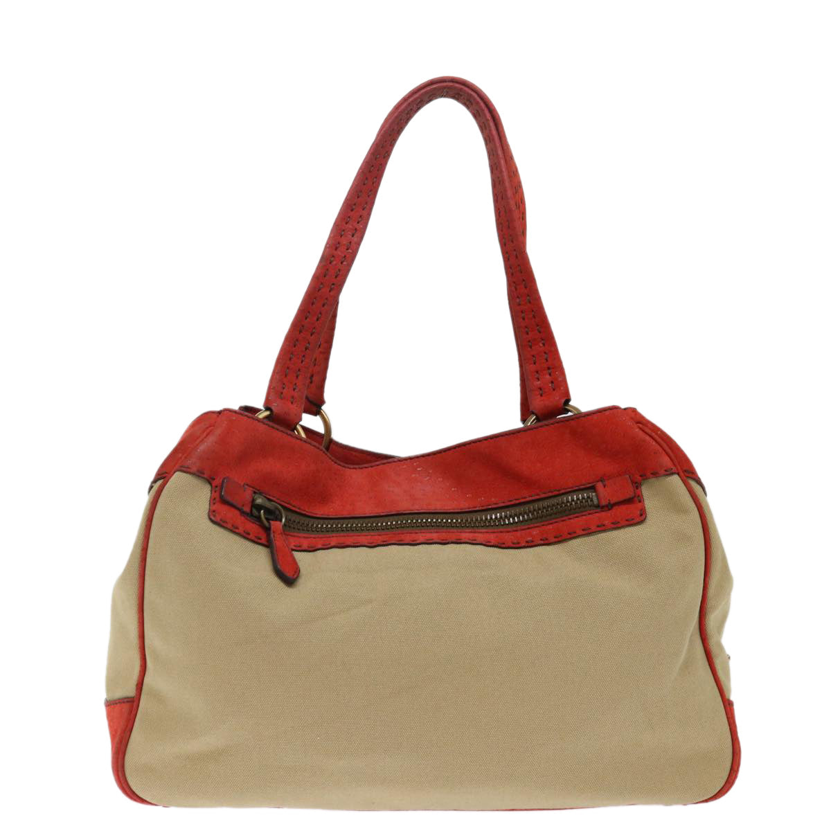 PRADA Hand Bag Canvas Beige Red bs13613