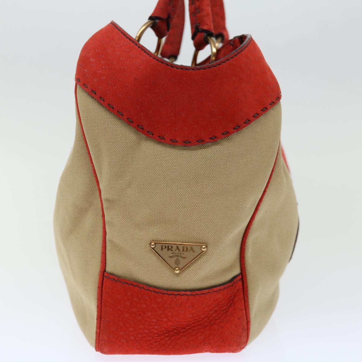 PRADA Hand Bag Canvas Beige Red bs13613