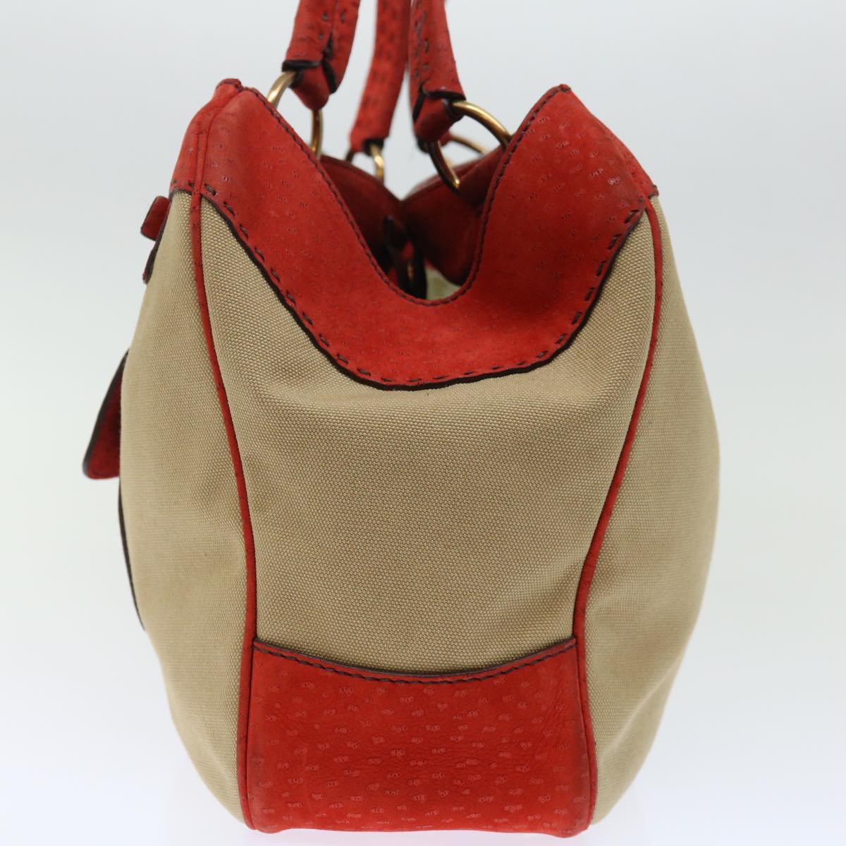 PRADA Hand Bag Canvas Beige Red bs13613