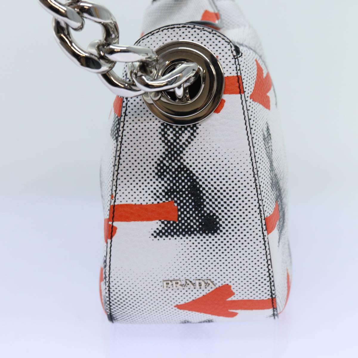 PRADA Chain Shoulder Bag Leather White bs13773