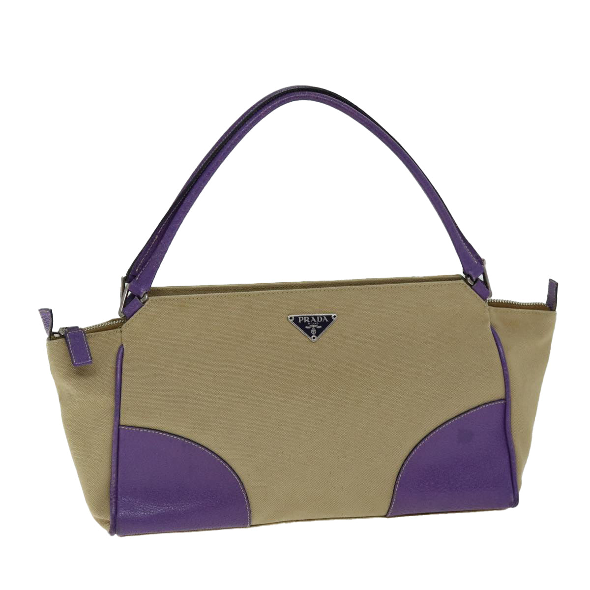 PRADA Hand Bag Canvas Purple Beige bs14396