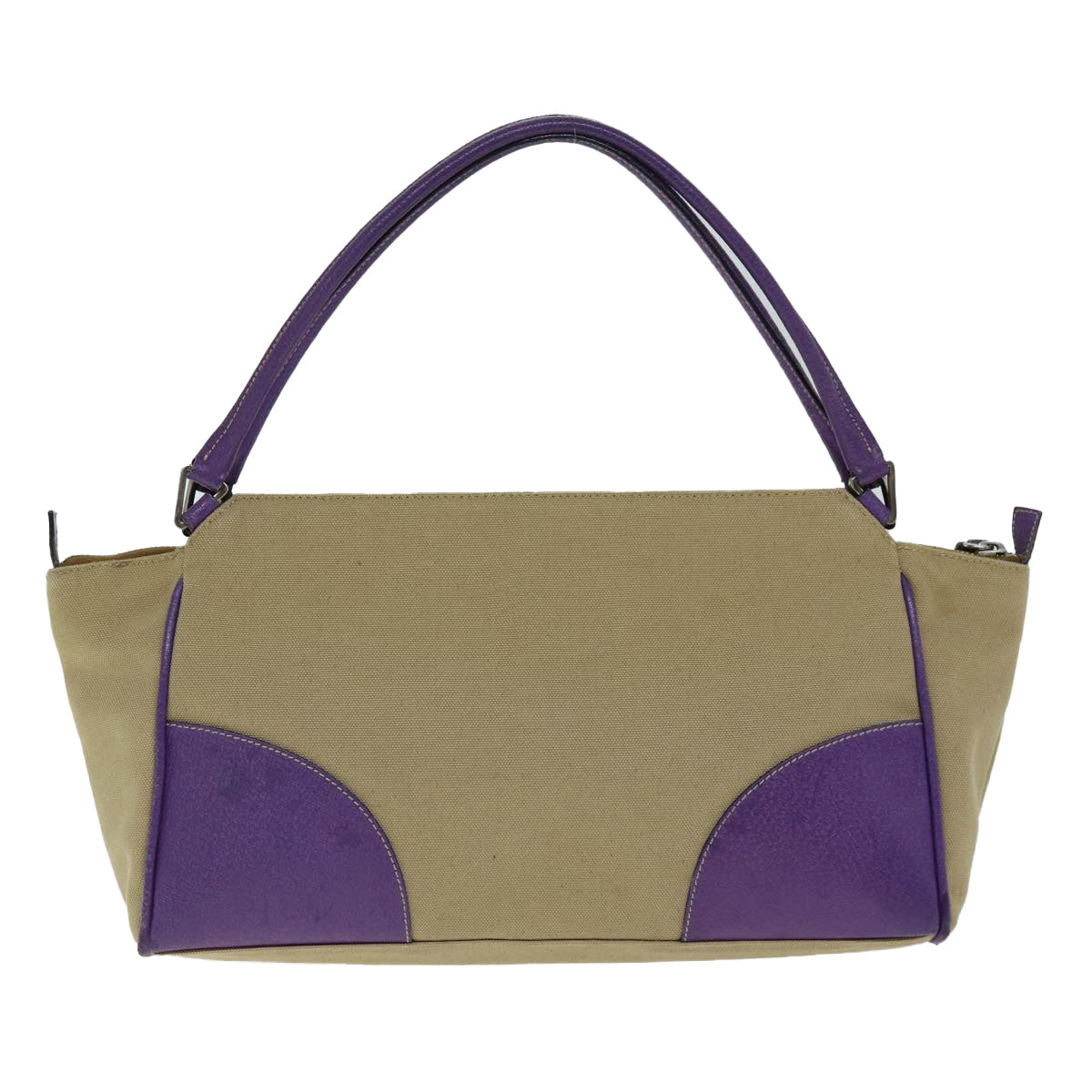 PRADA Hand Bag Canvas Purple Beige bs14396