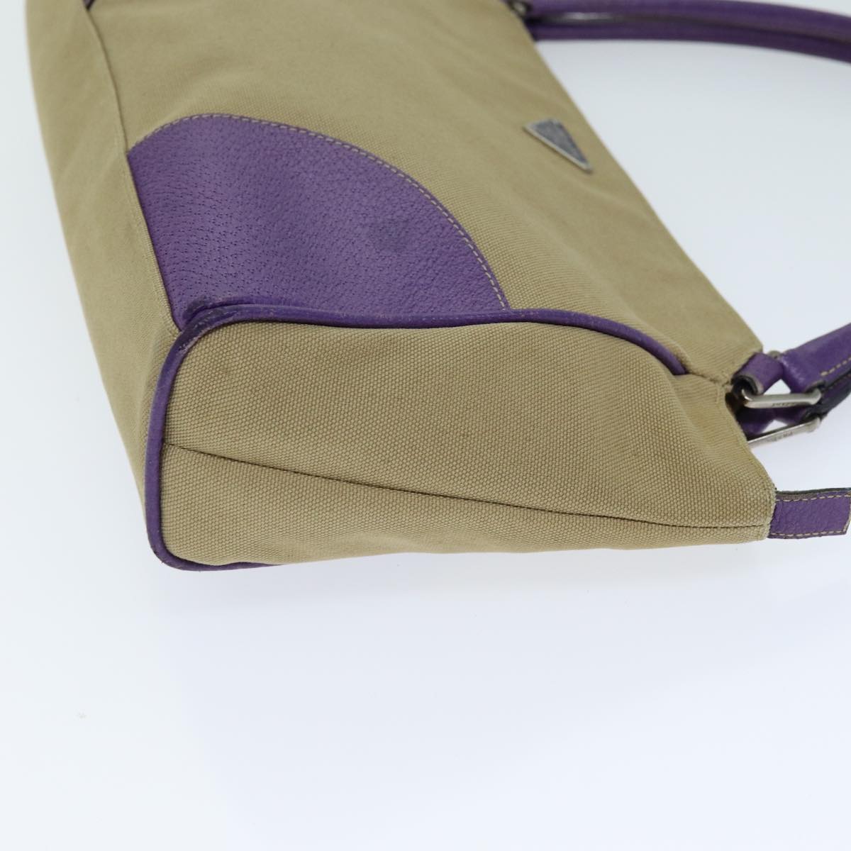 PRADA Hand Bag Canvas Purple Beige bs14396