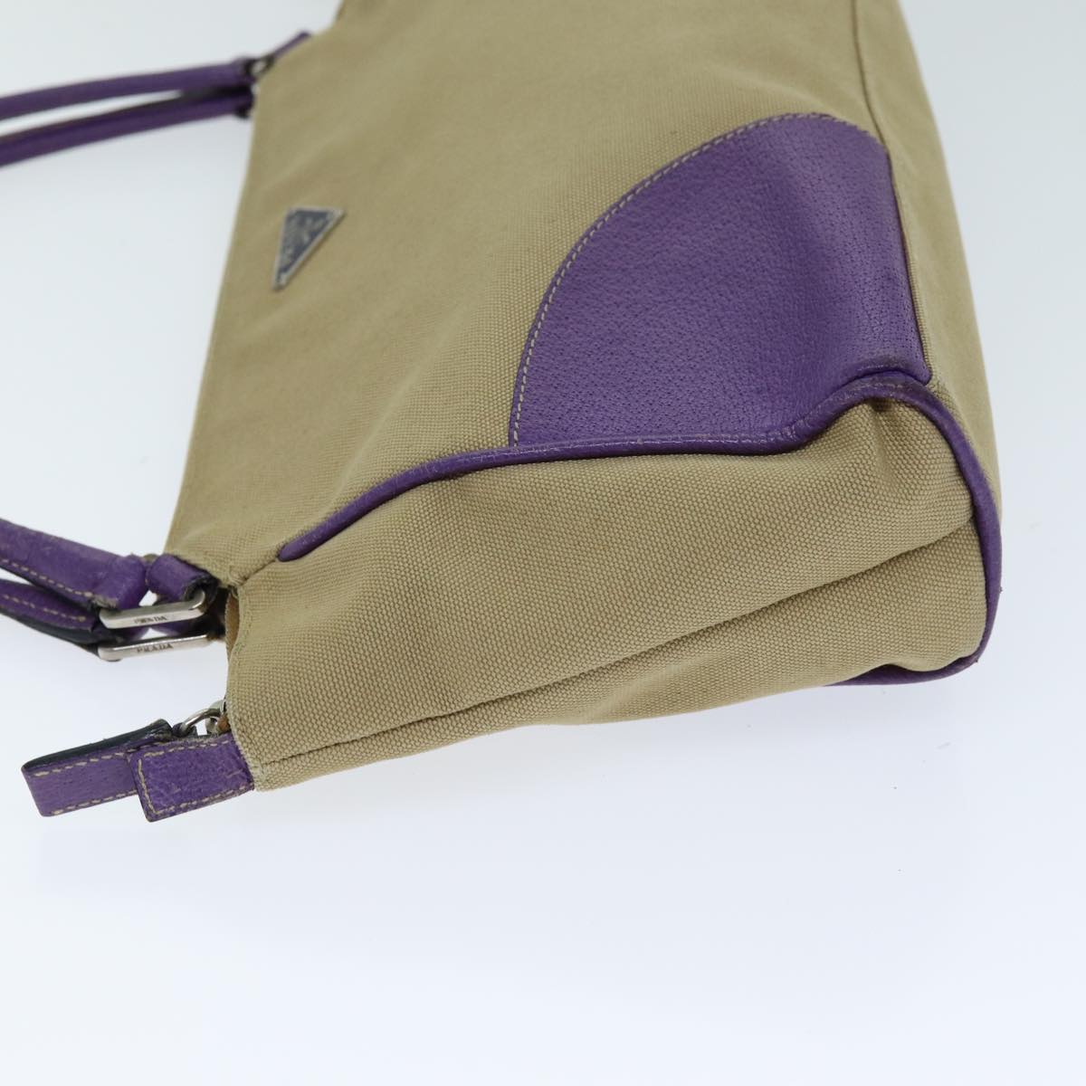 PRADA Hand Bag Canvas Purple Beige bs14396