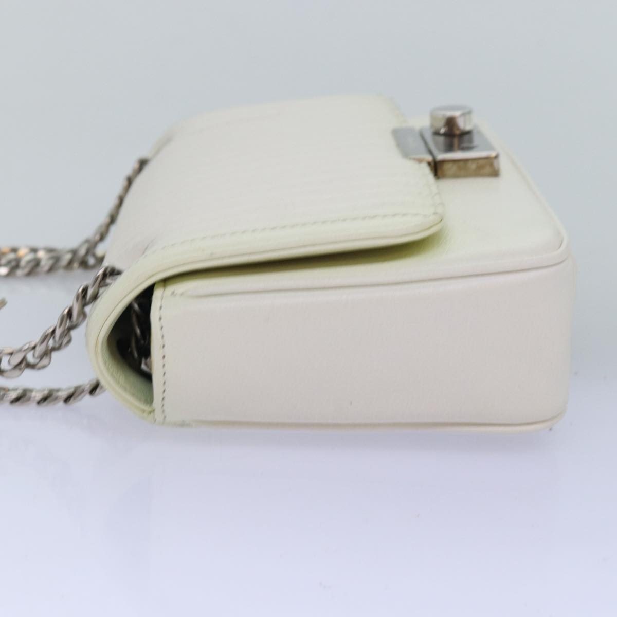 PRADA Chain Shoulder Bag Leather White bs14567