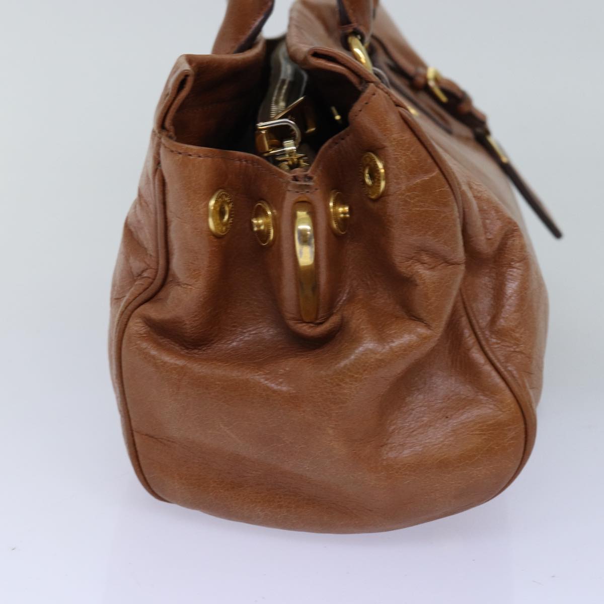 PRADA Hand Bag Leather 2way Brown bs14682