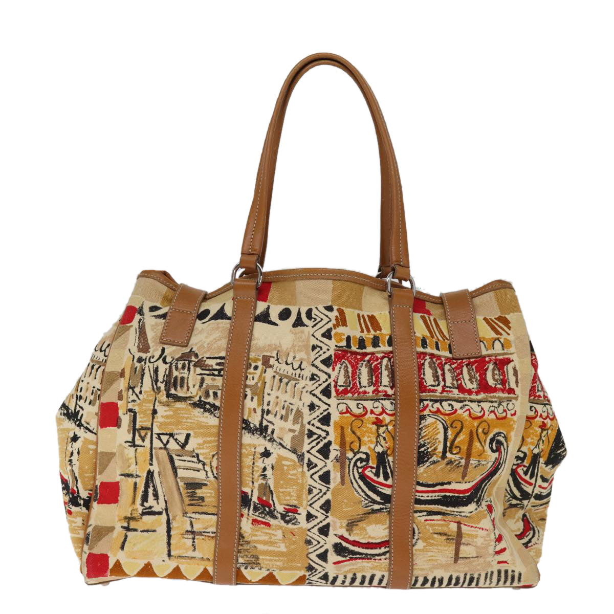 PRADA Hand Bag Canvas Beige bs14687